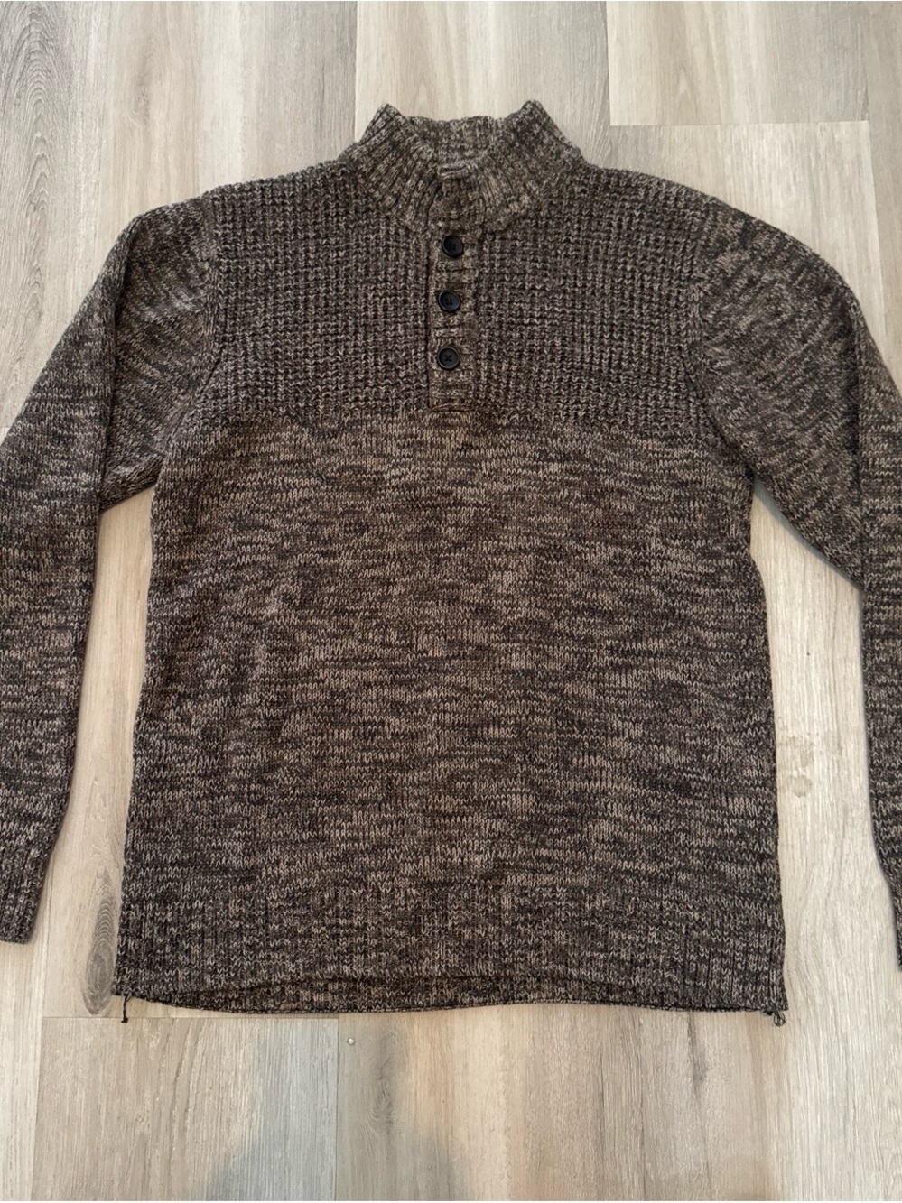 Men's Brown Marled Turtleneck Button Pullover Sweater